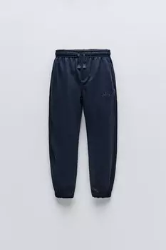 Брюки с вышитым лозунгом ZARA, темно-синий