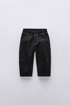 Брюки с вышивками и отстрочкой ZARA, черный