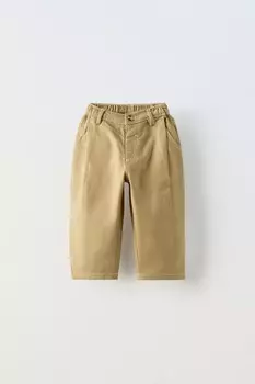 Брюки с вышивками и отстрочкой ZARA, оливково-зеленый