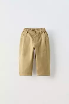 Брюки с вышивками и отстрочкой ZARA, оливково-зеленый