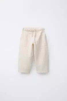 Брюки с вышивкой на прямых ногах ZARA, экрю