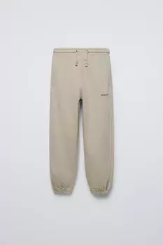 Брюки с вышивкой, окрасенные в готовом виде ZARA, бежевый