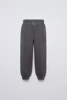 Брюки с вышивкой, окрасенные в готовом виде ZARA, серый/синий