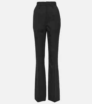 Брюки с высокой посадкой из шерстяного твила SAINT LAURENT, черный
