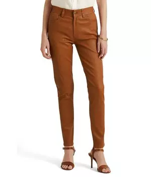 Брюки с высокой посадкой LAUREN Ralph Lauren, Nappa Leather High-Rise Skinny Ankle Pants