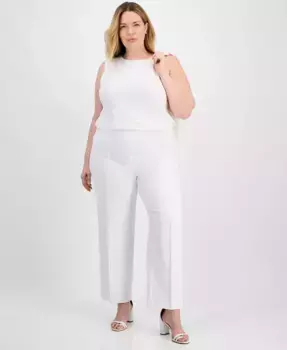 Брюки с высокой посадкой на резинке больших размеров Anne Klein, белый