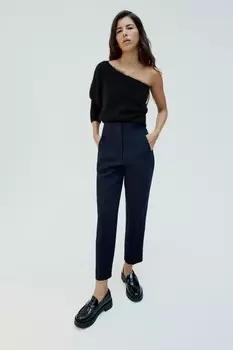 Брюки с высокой посадкой ZARA, темно-синий