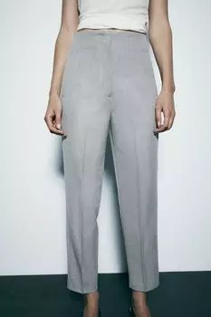 Брюки с высокой посадкой ZARA, жемчужно-серый