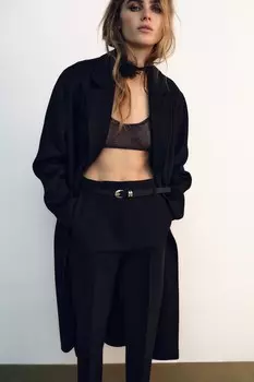 Брюки с высокой талией и поясом ZARA, черный