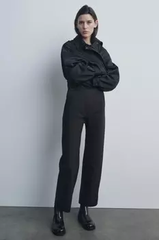 Брюки с высокой талией и застегивающиеся на пуговицы ZARA, черный