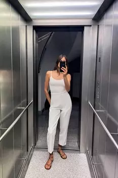 Брюки с высокой талией ZARA, белый