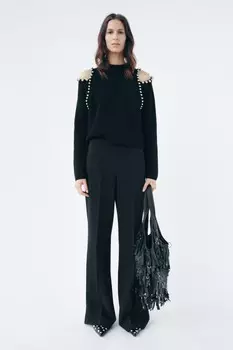 Брюки с высокой талией ZARA, черный