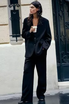 Брюки с высокой талией ZARA, черный