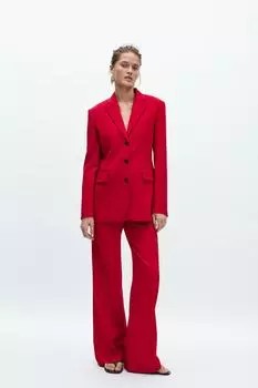 Брюки с высокой талией ZARA, цвет Bright red