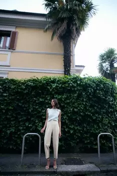 Брюки с высокой талией ZARA, устрично-белый