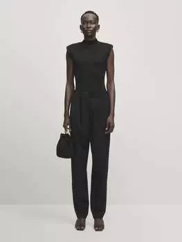 Брюки с вытачками из шерсти Massimo Dutti, черный