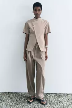 Брюки с застегиваемым подолом ZARA, камень