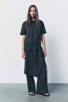 Брюки с завязками ZARA, угольно-серый