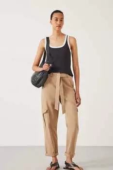 Брюки с завышенной талией и поясом Hush, коричневый