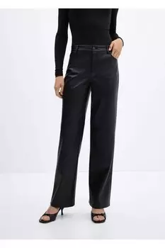 Брюки с завышенной талией под кожу Mango, черный