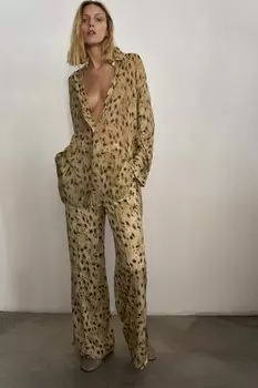 Брюки с животным принтом ZARA, цвет cheetah