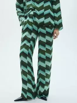 Брюки с зигзагообразными прямыми штанинами Mango, зеленый