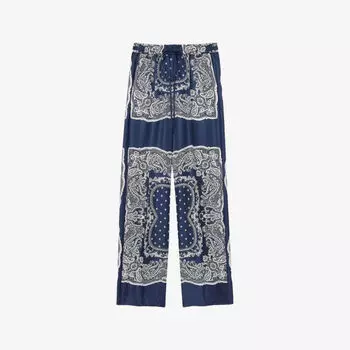 Брюки Sandro из ткани с принтом на эластичной резинке, синий