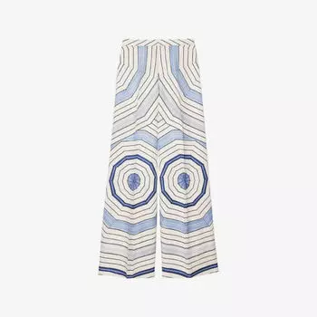 Брюки Sandro широкие с геометрическим принтом, бело-синий