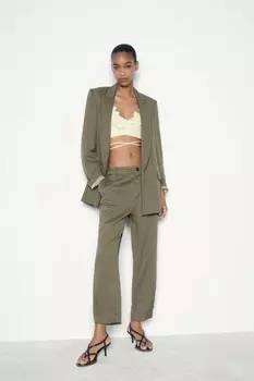 Брюки sarouel с эффектом матчи ZARA, хаки