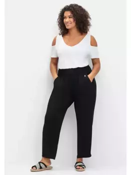 Брюки Sheego без застежки "больших размеров" с широким присборенным поясом и цветочным принтом, черный