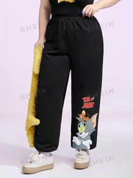 Брюки Shein с мультяшным принтом, черный