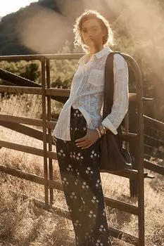 Брюки шелковые Anthropologie с высокой посадкой, черный