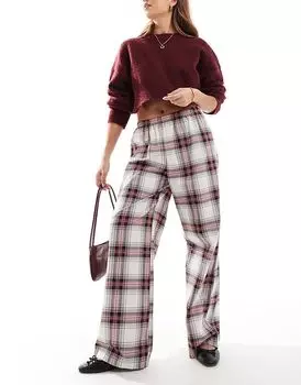 Брюки широкие из поплина в красную клетку ASOS DESIGN