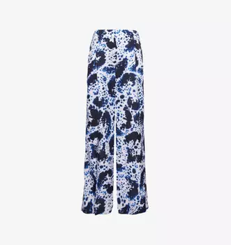 Брюки широкие, с высокой посадкой, из ткани с абстрактным принтом, двумя накладными карманами Dries Van Noten, синий
