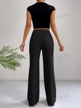 Брюки широкие Shein Ezwear, черный