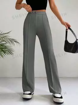 Брюки широкие Shein Ezwear на молнии, серый