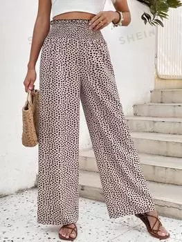 Брюки широкие Shein Vcay с высокой талией и цветочным принтом, хаки