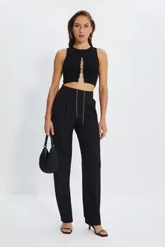 Брюки широкие Trendyol со складками, черный