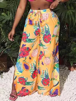 Брюки широкие женские Shein Slayr с цветочным принтом, желтый