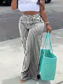 Брюки широкие женские Shein Slayr в полоску, черный