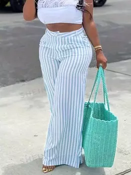 Брюки широкие женские Shein Slayr в полоску, синий