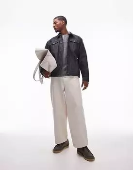 Брюки широкого кроя из хлопкового твила цвета экрю Topman