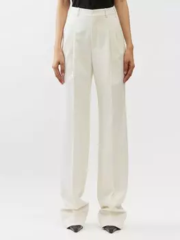Брюки широкого кроя из шерсти и габардина Saint Laurent, белый