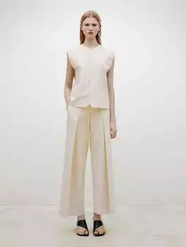 Брюки широкого кроя с эффектом потертости Massimo Dutti, бежевый
