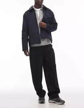 Брюки широкого кроя с эластичным поясом на талии черного цвета Topman