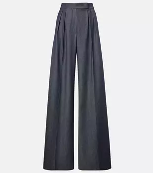 Брюки широкого кроя с плиссировкой из вирджинской шерсти Baden Max Mara, Blu Marino/B.Co