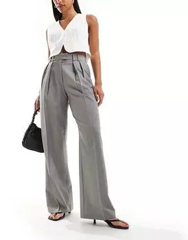 Брюки широкого кроя со складками серого цвета ASOS DESIGN