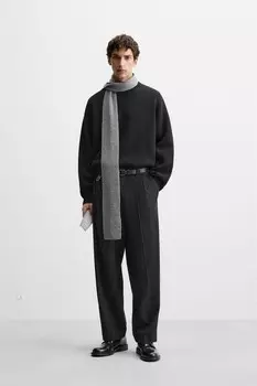 Брюки широкого кроя со складками ZARA, черный