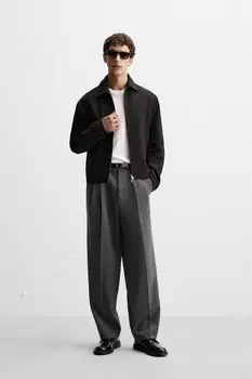 Брюки широкого кроя со складками ZARA, серый мергель