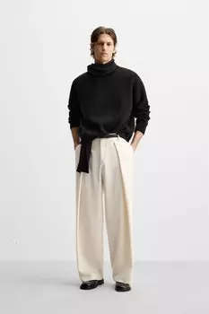 Брюки широкого кроя со складками ZARA, устрично-белый